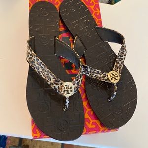 Tory Burch Leopard flip flops. Size 9